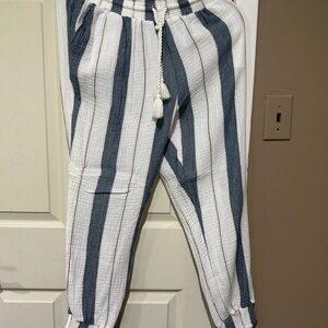 Striped White and Blue Jogger Pants